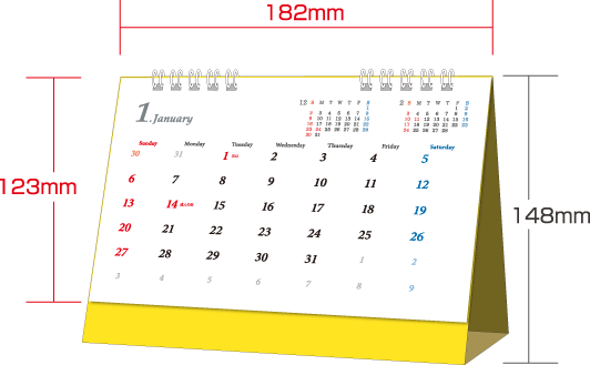 卓上カレンダーの定番「B6」サイズ（123mm×182mm）